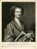 Portrait of John Smith, holding an impression of his portrait of Godfrey
                    Kneller; mezzotint by Smith, after Kneller