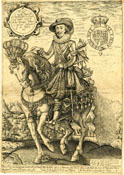 Elstrack: Charles I, as Prince of Wales, on horseback. c.1625